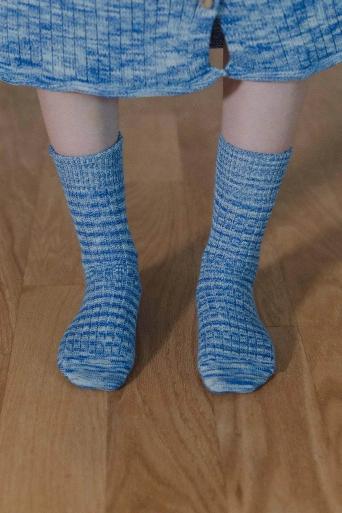 Twisted Over Ankle Socks - Blue Melange