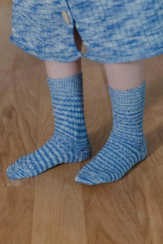 Twisted Over Ankle Socks - Blue Melange