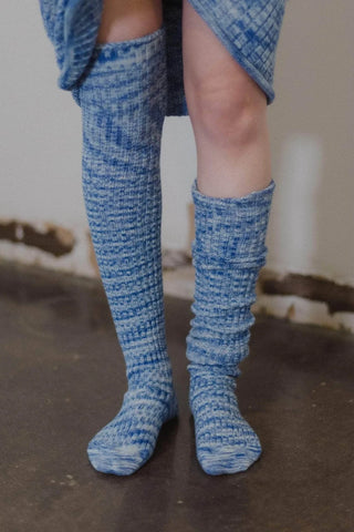 Twisted Over Knee Socks - Blue Melange