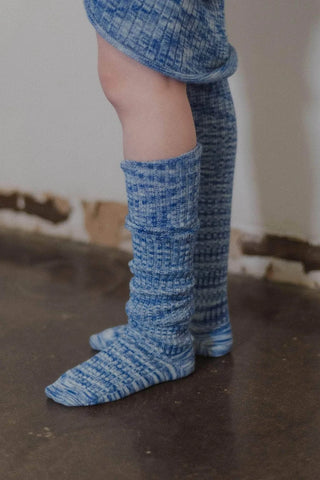 Twisted Over Knee Socks - Blue Melange