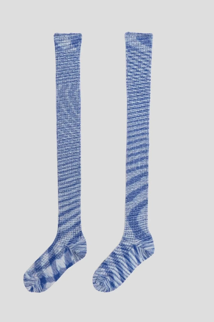 Twisted Over Knee Socks - Blue Melange