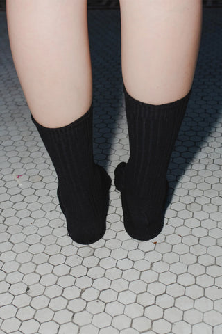 Rib Ankle Socks - Black