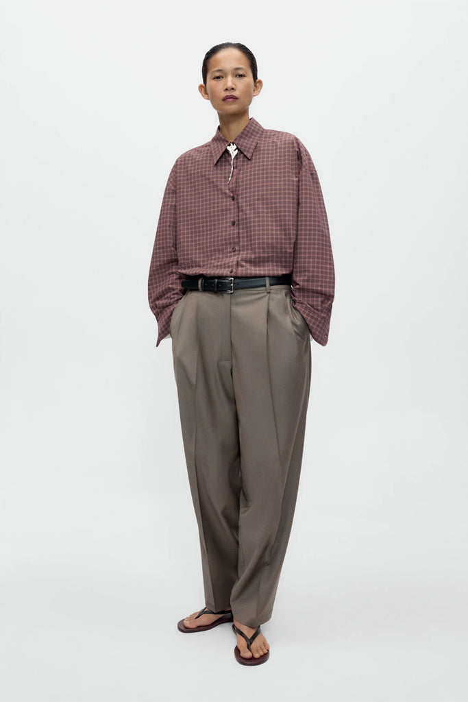 Checked Oversized Shirt - Brown/Navy