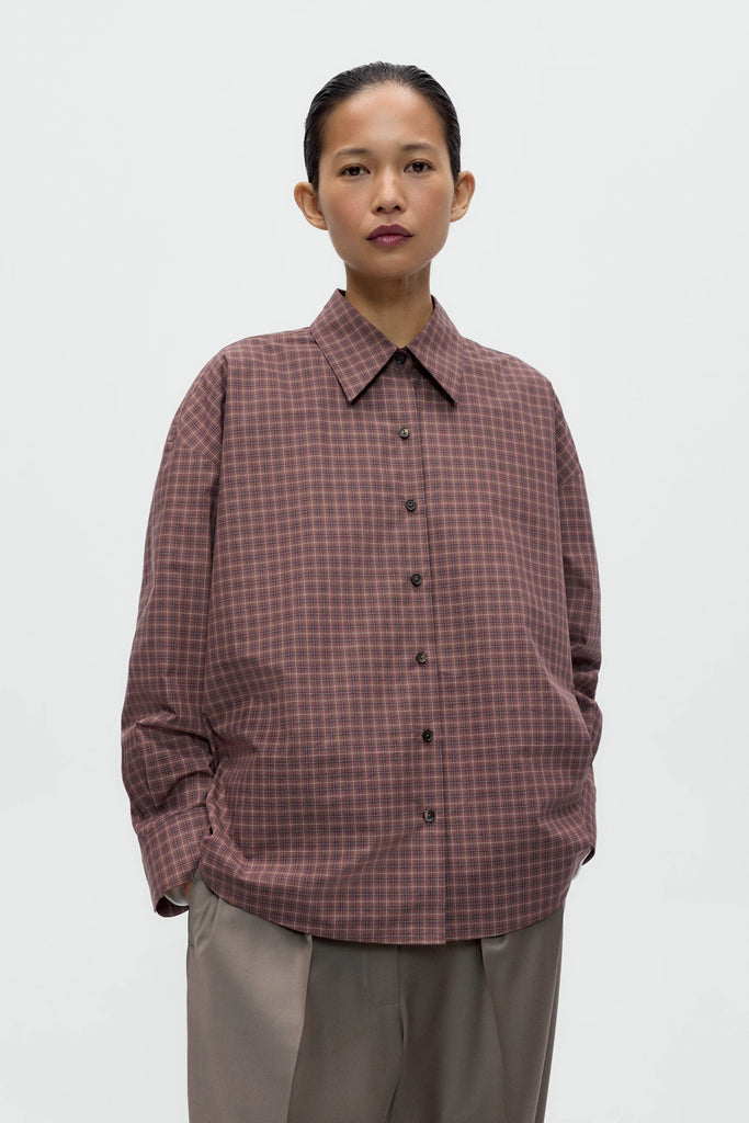 Checked Oversized Shirt - Brown/Navy