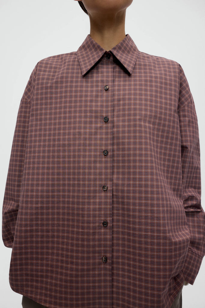 Checked Oversized Shirt - Brown/Navy
