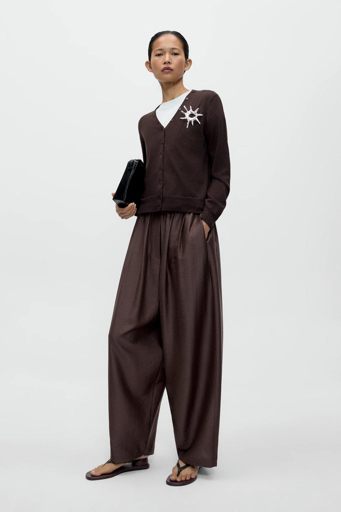 Merino Wool Button Cardigan - Brown