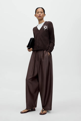 Merino Wool Button Cardigan - Brown
