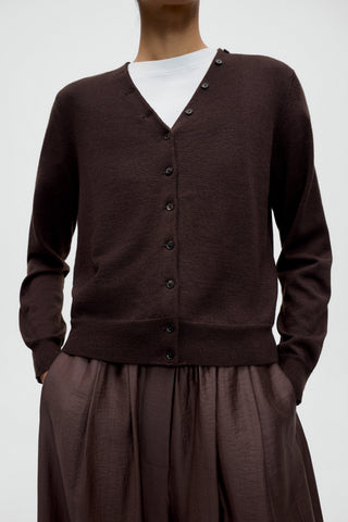 Merino Wool Button Cardigan - Brown