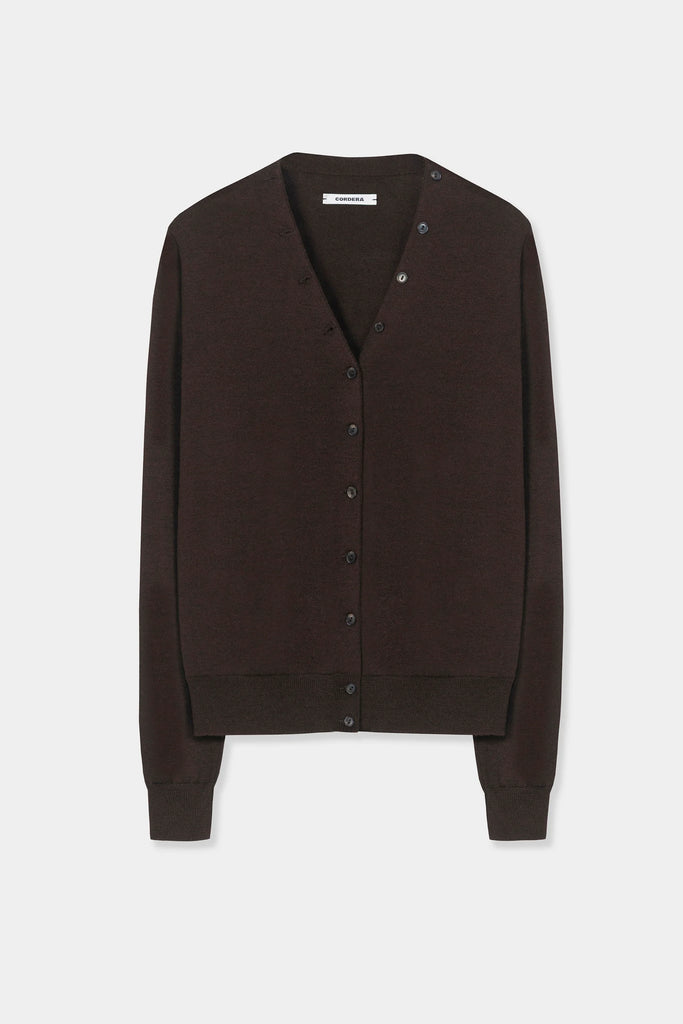 Merino Wool Button Cardigan - Brown