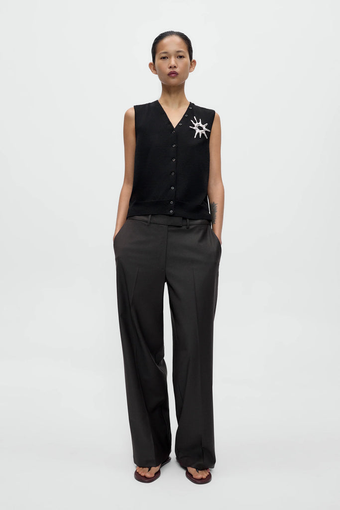 Merino Wool Button Waistcoat - Black