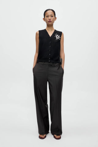 Merino Wool Button Waistcoat - Black