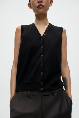 Merino Wool Button Waistcoat - Black