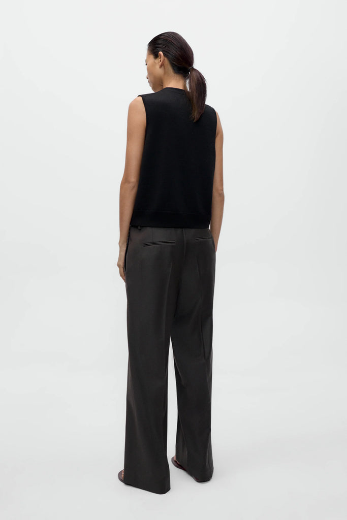 Merino Wool Button Waistcoat - Black