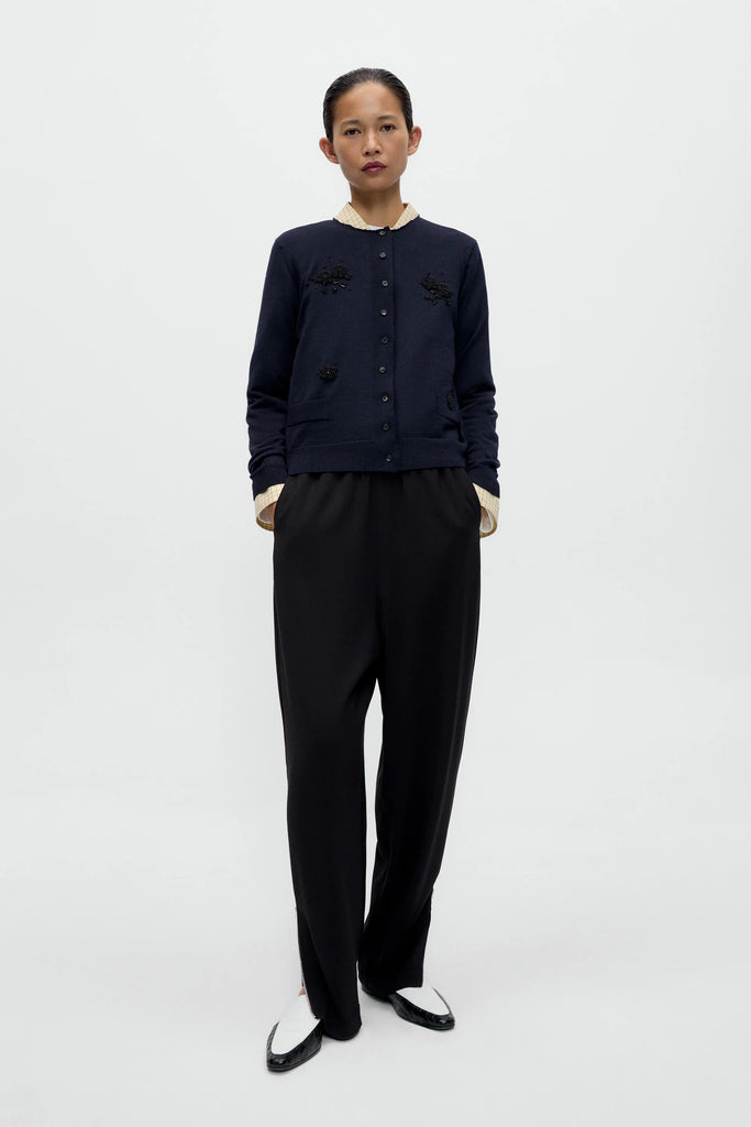 Merino Wool Embellished Cardigan - Navy