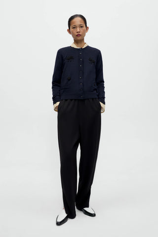 Merino Wool Embellished Cardigan - Navy