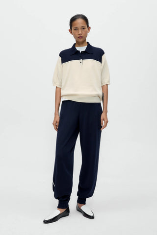 Organic Cotton Colorblock Polo - Navy/Cream