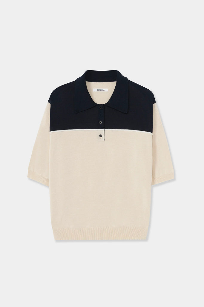 Organic Cotton Colorblock Polo - Navy/Cream