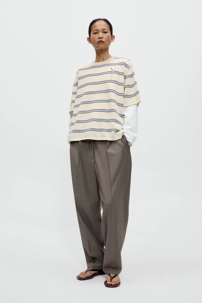 Organic Cotton Striped T-Shirt - Cream/Blue