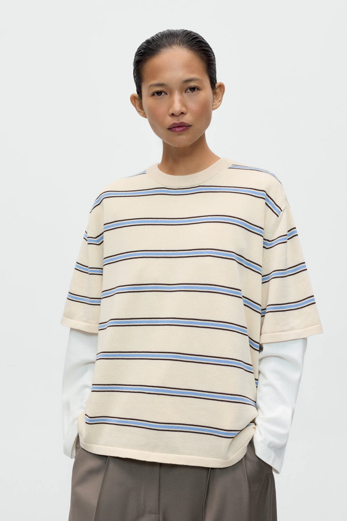 Organic Cotton Striped T-Shirt - Cream/Blue