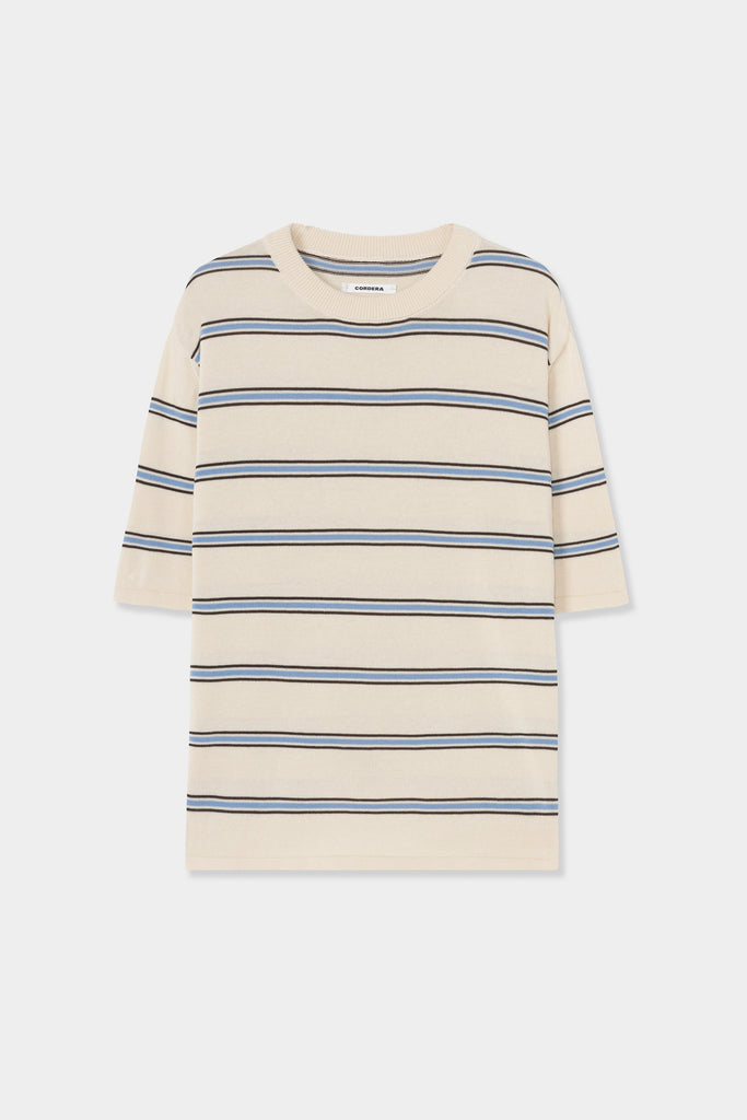 Organic Cotton Striped T-Shirt - Cream/Blue
