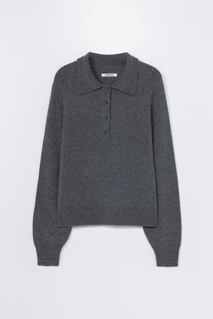 Merino Wool Polo Sweater - Grey