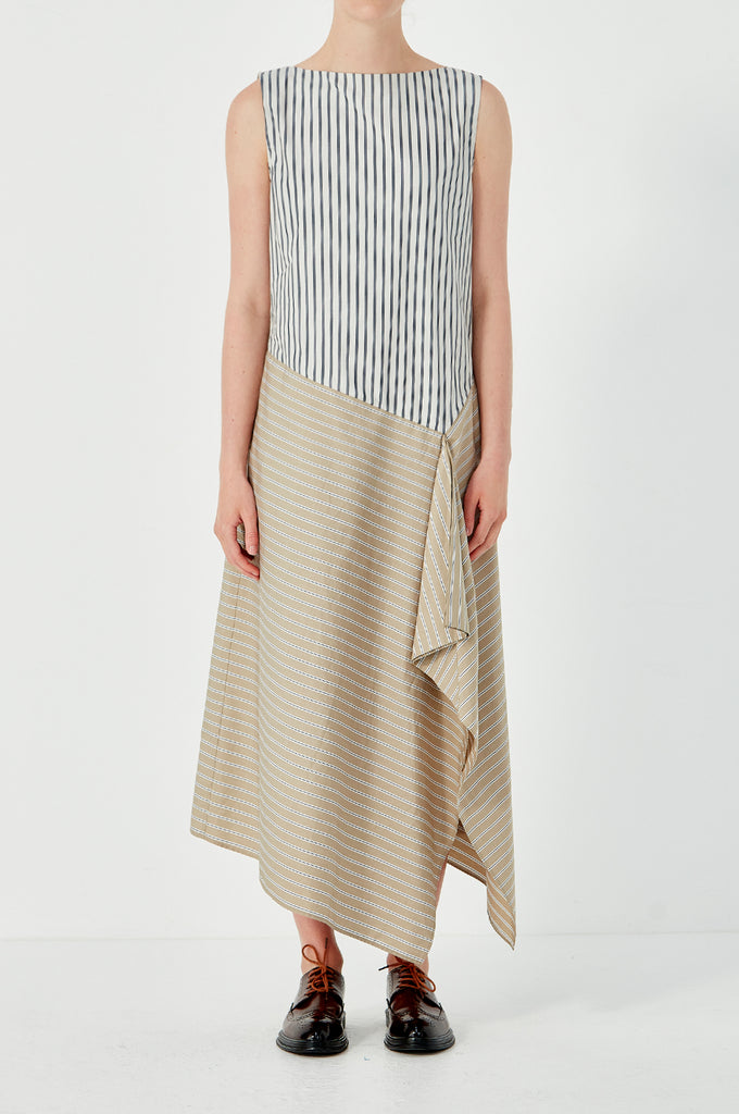 Sleeveless Drape Dress - Stripe