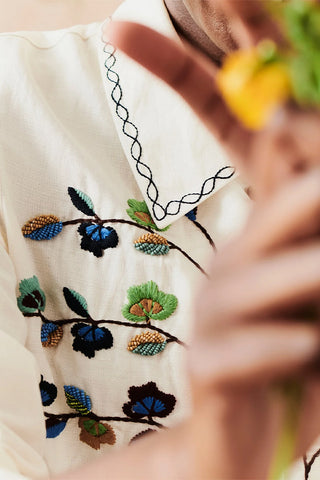 Trailing Flower Hand Embroidered Shirt