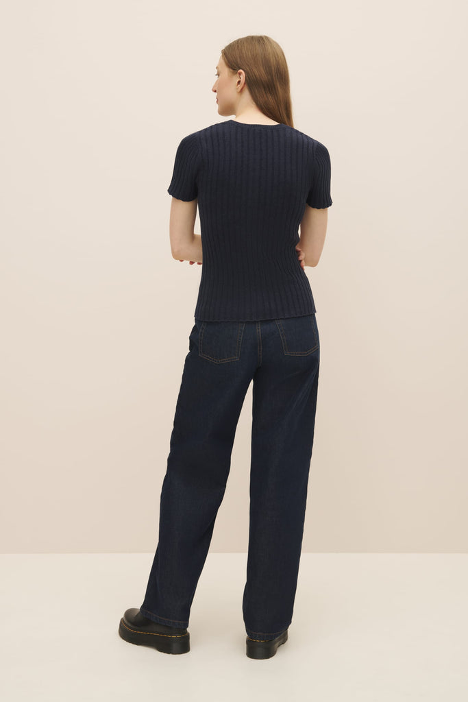 Henley Knit Top - Navy Marle