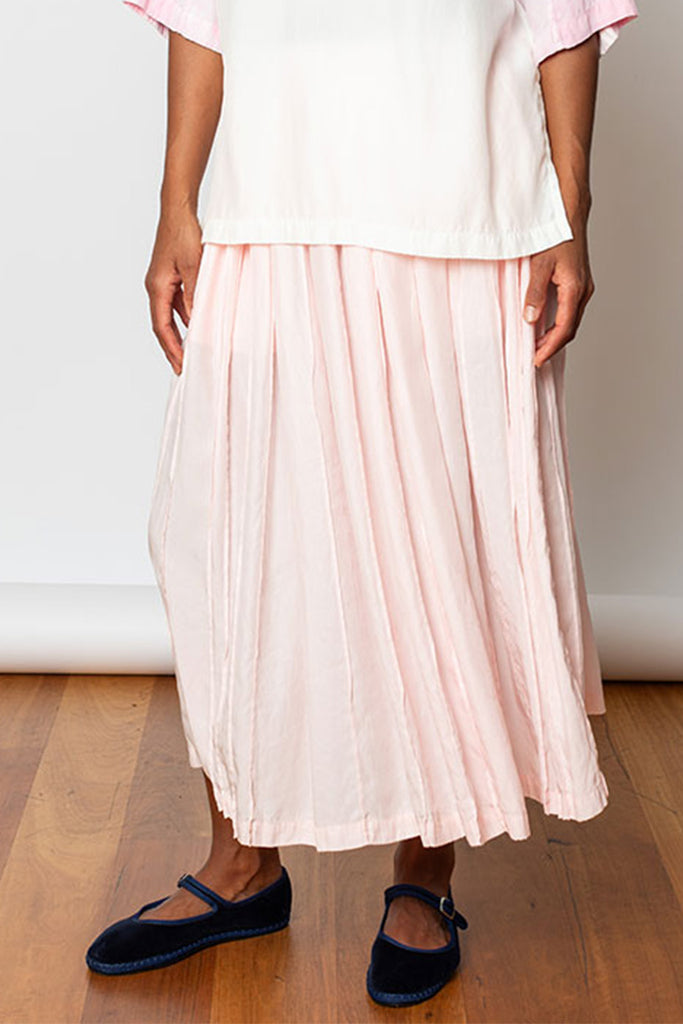 Garment Dyed Silk Pleated Skirt - Pale Pink