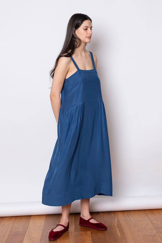 Organic Silk French Slip Dress - Indigo