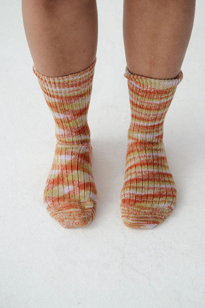 Multicoloured Twisted Over Ankle Socks - Orange