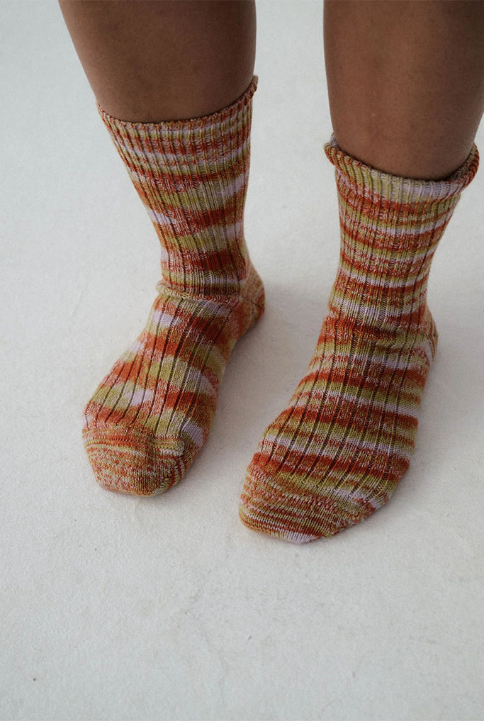 Multicoloured Twisted Over Ankle Socks - Orange